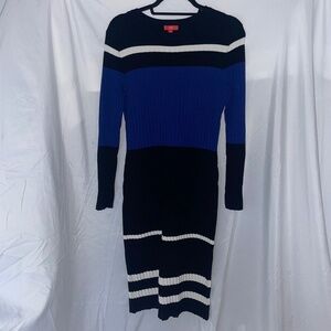 ETC Women's Midi Striped Ribbed Bodycon Sweater Dress